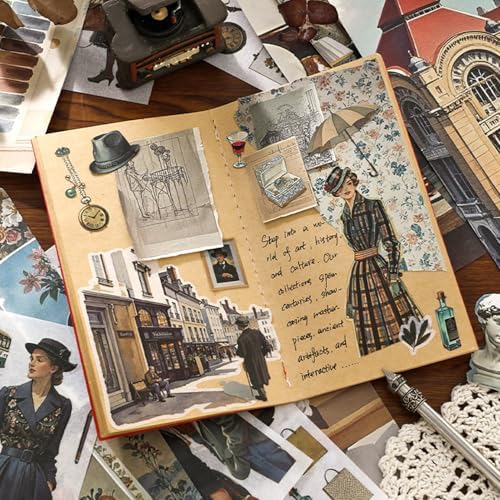 Vintage washi Stickers, Pre-Cut Ephemera Sticker Book for Journaling with 500 Scrapbook Stickers and 20 Scrapbook Papers, Aesthetic Junk Journal Supplies for Adults DIY Art Paper Crafts Collage