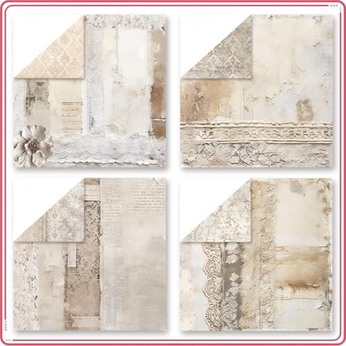 Vintage Scrapbook Paper 12 ×12 - 24Sheets Double-Sided Pattern Decorative Paper | Scrapbook Supplies & Card Making Supplies for DIY Crafts Art Journaling Photo Album Decor (Beige)