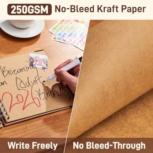 OVESMUSL 10x10 DIY Scrapbook Kit, Brown, 40 Pages | Features 250gsm kraft paper, metal corners, 3D interactive elements, and glue stick. Great for wedding, anniversary, baby.