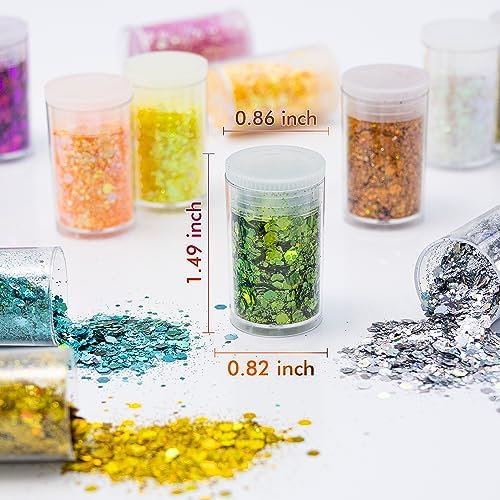 45 Holographic Chunky Sequins & Fine Powder Glitter Mix, Iridescent Glitter Flakes for Face, Body, Eye, Nail Art & Resin Epoxy