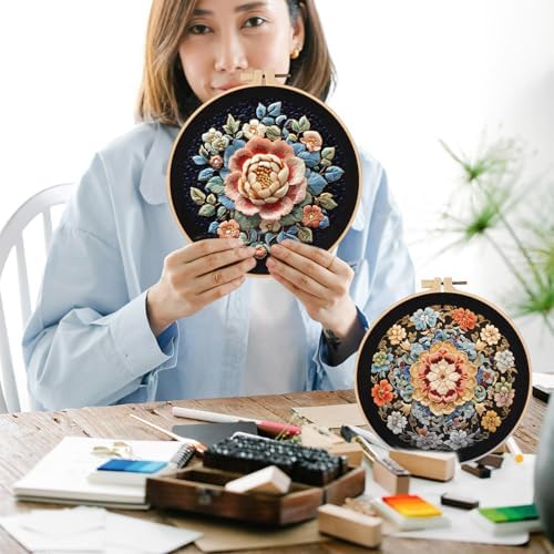 FONNUY Floral Embroidery Kit, Cross Stitch Kits for Beginners, Handmade Crafts with Printed Patterns for Beginner Adults, Easy to Follow Color Thread Needlework, 8'' Hoop (Wildfire of Blossoms)