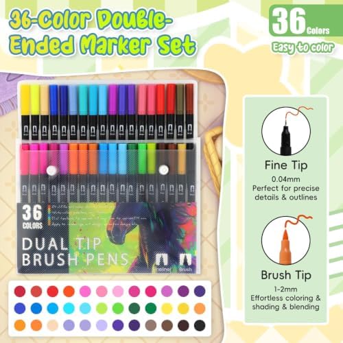 3Pack Adult Coloring Books with Markers, Spiral Bound Stress Relief Art Kit