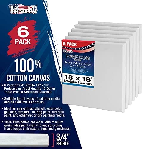U.S. Art Supply 18"x18" Stretched Canvas for Painting, 3/4" Profile, 6-Pack