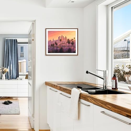 Los Angeles View Paint by Number Kits, California Cityscape Paint by Numbers for Adults, Palm Trees Modern Canvas Paintings, Travel Scenery Acrylic Painting for Home Decor(16×20inch, Unframe)