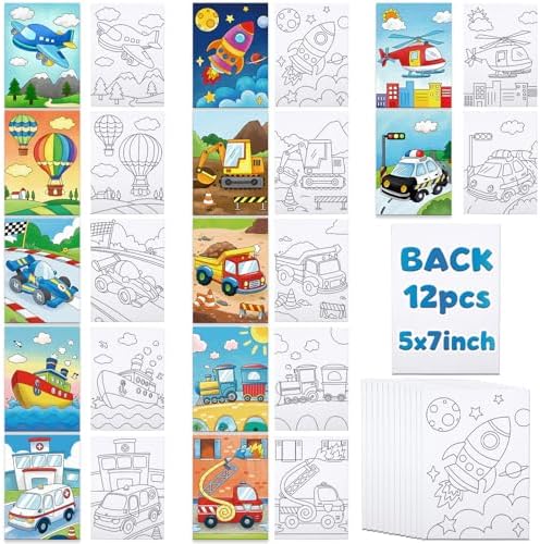 Louise Maelys 5x7Inch Pre Drawn Canvas for Painting for Kids,Transportation