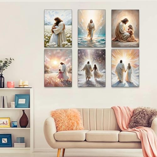 6 Pack Jesus Paint by Numbers Kit for Adults Framed Canvas, Frameworkless