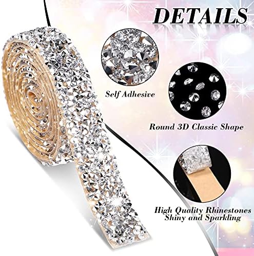 Xinnun 5 Rolls Rhinestone Ribbon Self-Adhesive Crystal Shiny Rhinestone Strips Bling Resin Diamond Ribbon for Graduation Party Decor, DIY Prom Dress,Craft(Silver,0.59 Inch,Basic Style)