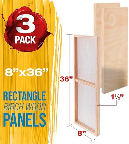 U.S. Art Supply 8" x 36" Unfinished Cradled Wood Panels for Painting | Gallery 1-1/2" Deep (3 Pack) - Artist Depth Wooden Wall Canvases - Mixed-Media Craft, Acrylic, Oil, Encaustic, Paint Pouring
