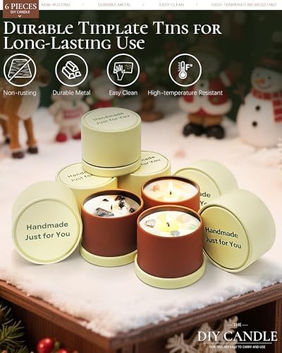 Quikobo 6 Pack 4oz Yellow Candle Tins with Lids - Durable Matte Tinplate Containers for DIY Candle Making and Multi-Purpose Storage