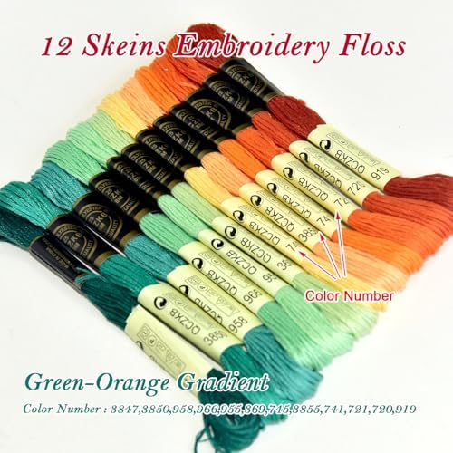 Premium Rainbow Color Embroidery Floss - Cross Stitch Threads - Friendship Bracelets Floss - Crafts Floss - 12 Skeins Per Pack Embroidery Floss,Green-Orange Gradient