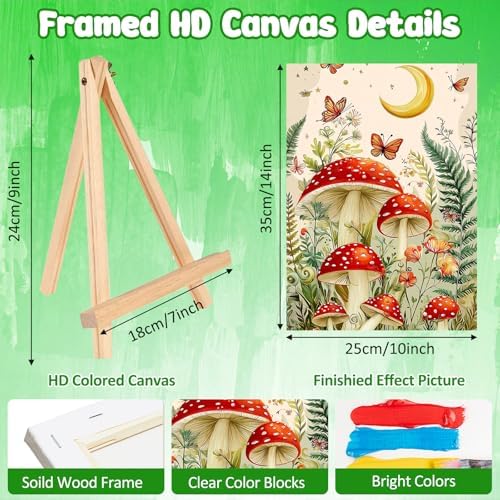 MAXBYE Mushroon Paint by Numbers Kit for Adults with Frame and Wooden Easel, Easy Moon Painting Numbers Art Kits on Canvas, DIY Forest Acrylic Painting Kit for Gift Home Wall Garden Decor 10×14 in