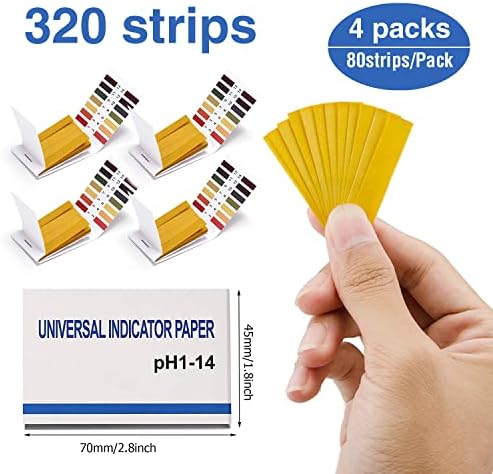 4 Pack pH Test Strips, 320 Strips pH 1-14 Universal Litmus Paper