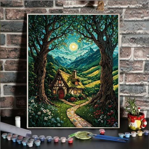 ldazao Landscape Framed Paint by Numbers Kit for Adults Beginner Moon Forest Adult Paint by Number Artist Kits On Canvas DIY Oil Painting Kits for Gift Wall Decor 9.5x12 Inch