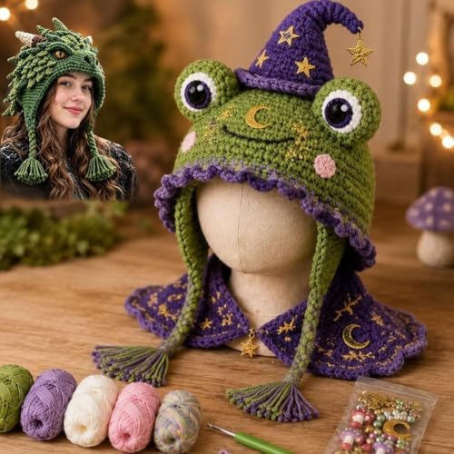 WEERSHUN Fantasy Hood Hat DIY Crochet Kit Series, Animal Hood Hat DIY Crochet Kit for Beginners, Complete Great Experience, Tutorial Guide, Yarn & Hook, Great Birthday Holiday Gift