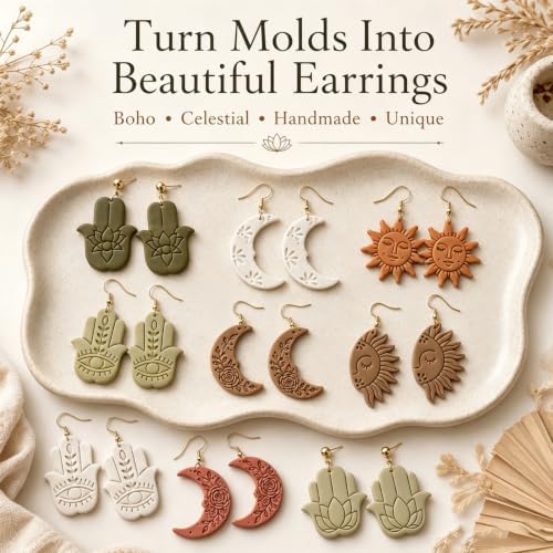 8Pcs Hamsa Hand Polymer Clay Cutters, Boho Moon Sun Molds