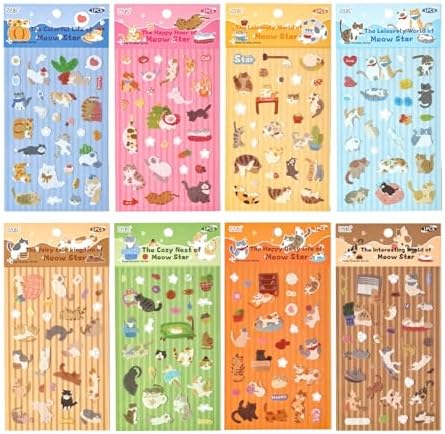 8 Sheets Cute Cat Stickers, Kawaii Cartoon Kitten Scrapbook Stickers, Aesthetic Decorative Decals for Journaling, DIY Crafts, Planner, Laptop, Phone Case| Gift for Cat Lovers