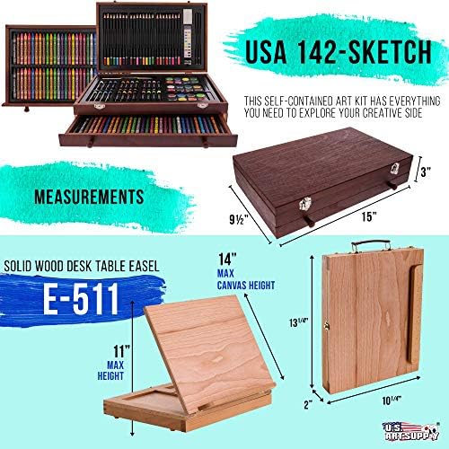 U.S. Art Supply 163-Piece Mega Wood Box Artist Kit with Easel, Painting