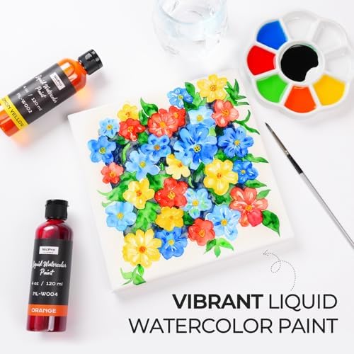 Nicpro 6 Colors Liquid Watercolor Paint Set, 4oz Non-Toxic Water Colors
