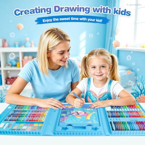 homicozy Mermaid Drawing Kit 208Pcs Art Set Gift for Girls Kids Age 4-12