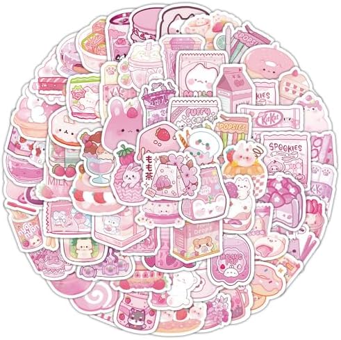 ZJSXINDI 100pcs Cute Small Stickers Set Kawaii,Cardstock Stickers Decorative Masking Stickers Planner Stickers for Personalize (Pink Foods)