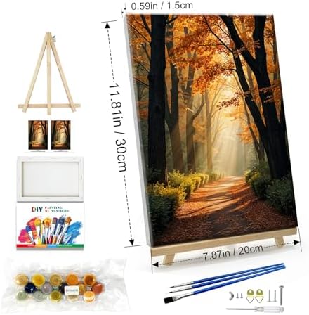 JOOZ Paint by Numbers Kit for Adults with Frame Forest Paint by Number with Easel Autumn Landscape Adult Paint by Number Kits Framed Canvas Tree Oil Painting Kits for Gift Home Wall Decor 8x12 Inch