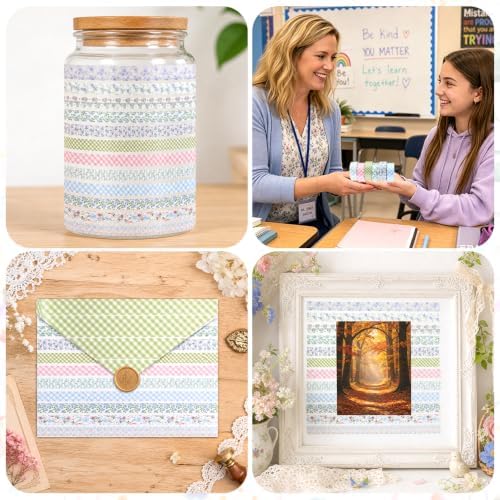 12 Rolls Floral Washi Tape Set, Pink Blue Watercolor Flowers Design for for Journaling, Scrapbooking, DIY Craft, Planners, Gift Wrapping, Back to School Art Supplies