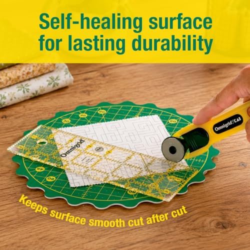 Omnigrid 360 Rotating Self-Healing Cutting Mat, 8 Inch Precision Fabric Cutting Mat with Durable Surface for Quilting, Sewing & Crafts