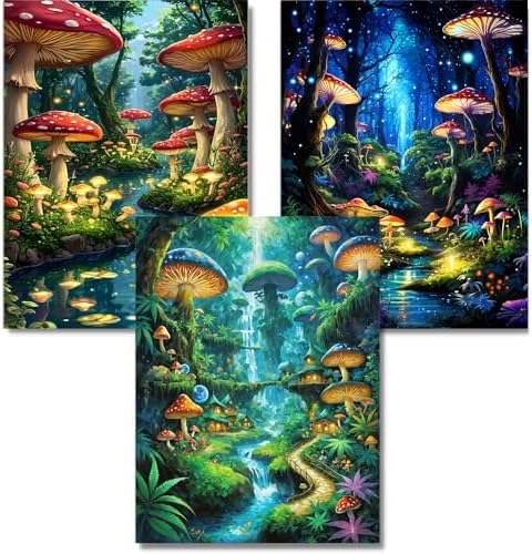 3 Pack Diamond Art Kits for Adults,Magic Mushroom Diamond Painting Kit