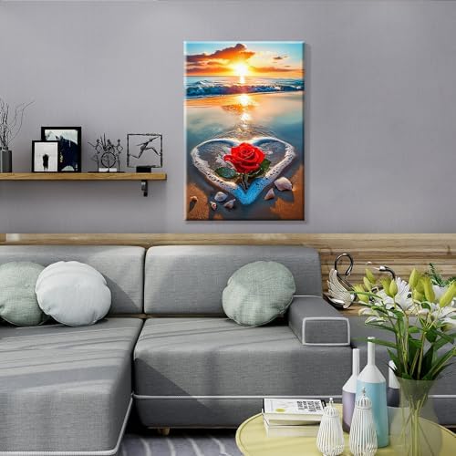 JOOZ Paint by Numbers Kit for Adults with Frame, Beach Sunset Paint by Number with Easel, DIY Beach Rose Oil Painting by Number, Easy Adult Paint by Number Kits on Canvas for Wall Decor 8 x 12 Inch