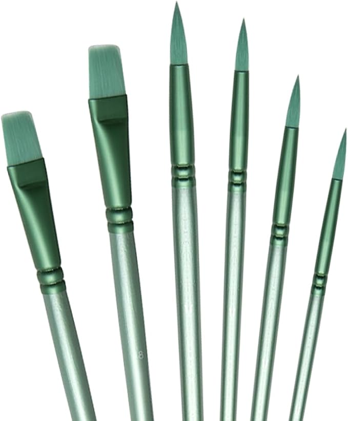 Acrylic Paint Brush Set, 6 pcs Watercolor Brushes, Painting Brush Nylon Hair Brushes for All Purpose Oil Watercolor Painting Beginner Kits (6, Green)