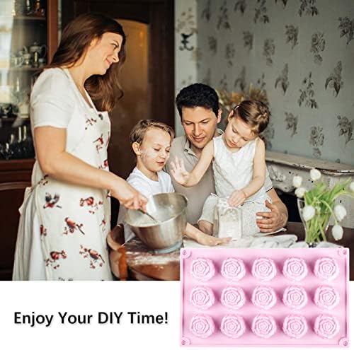 Rose Candy Chocolate Silicone Mold with 15 Hole Large Rose Shape Mold，DIY Flower Cookies Candy Gummy Chocolate Mold Perfect for Soap, Mousse Ice Cream Tray 1 Pack