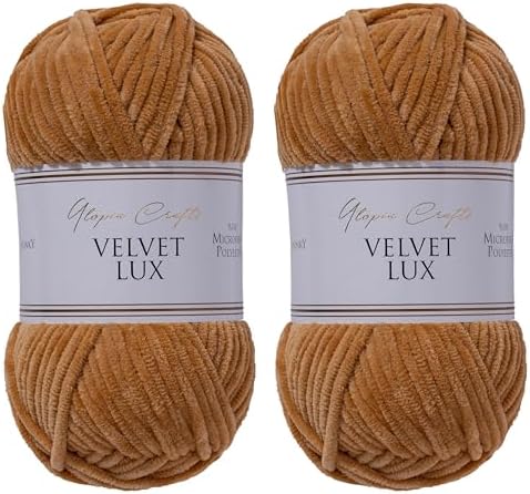 Velvet Lux Chenille Yarn for Crocheting and Knitting, 2 Pack Bulk Chunky Yarn, Super Soft Velvet Yarn for Amigurumi, Baby Blankets & Home Decor — 100g/120yds per Skein (Warm Brown)