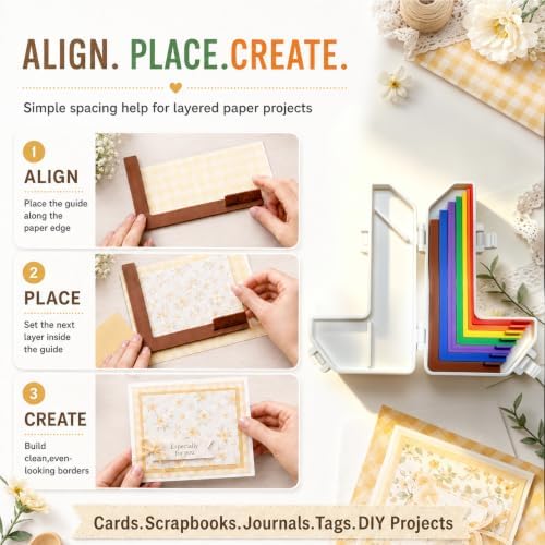 Paper Crafting Alignment Guide Set with Case,Margin Precision Layering Matting Spacers,Precision Layering & Matting Spacers,Color Coded Size Tabs for Card Making and Scrapbooking (7Pcs)