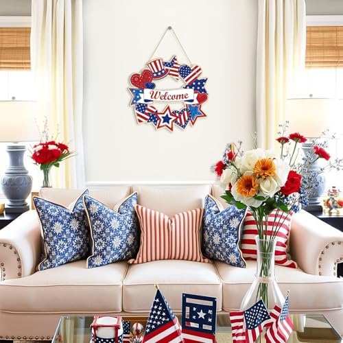 Large 12" Wooden 4th of July Crafts Star Ornaments to Paint, DIY Blank Unfinished Star Door Sign Wreaths for Front Door Plaque 250th Anniversary Hanging Patriotic Day Independence Day Decoration