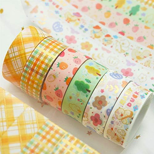 YUBBAEX BB Duck Washi Tape Set VSCO Splashed Gold Foil Masking Tape Decorative for Arts, DIY Crafts, Journal Supplies, Planners, Scrapbook, Card/Gift Wrapping -15mm x 6 Rolls- (Lovely Fowl)