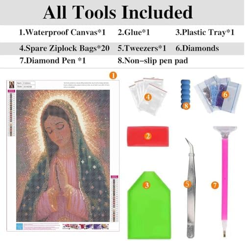 ckdiluy Virgin Mary Diamond Art Kits for Adults Beginners, 5D DIY Religion Diamond Painting Kits, Full Round Drill Diamonds Dots Gem Art Crystal, Home Wall Decor 12X16 Inch