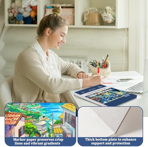 Tlenpo 8.5 x 11 Marker Paper Pad, 100 Sheets Marker Sketchbook Bleedproof, 120gsm/73lb Art Sketch Pad Paper, Painting Coloring Alcohol Marker Paper for Beginners, Artists, Kids