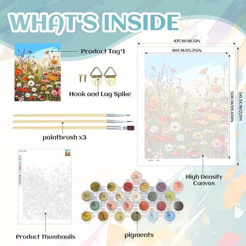 Wild Flowers Paint by Numbers Kit for Adults, Floral Garden Art, 16x20 Inch