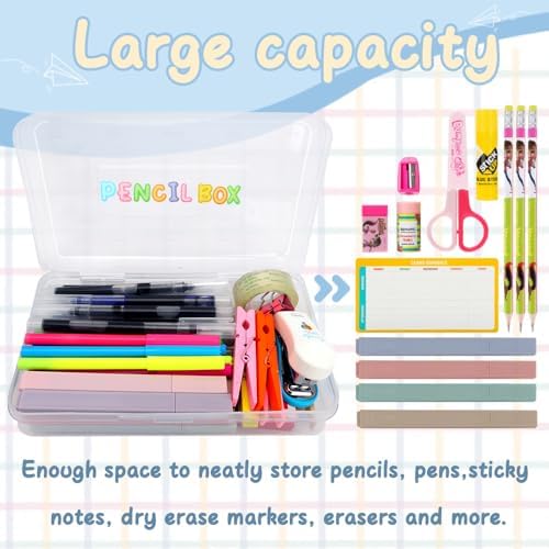 Clear Large Pencil Case Hard Plastic Pencil Box Office Supplies Storage Container Organizer Boxes for Girls Boys Big Capacity 1 Pack for Journaling Stationery Sticker Craft Hobby Art Supplies Medium