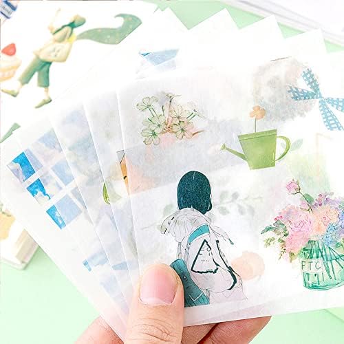 Watercolor Washi Stickers Set (50 Sheets) for Bullet Journaling - Scrapbook Self-Adhesive Sticker Decal for Junk Journal,Scrapbooking Planner, Notebook, DIY Arts Crafts
