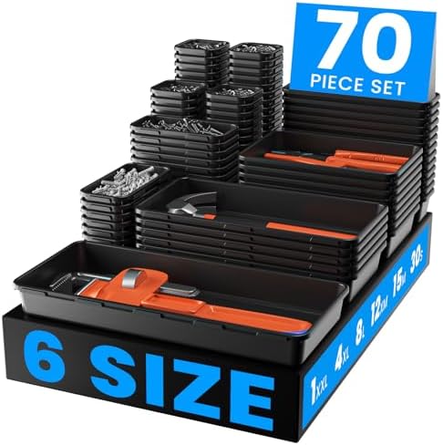 A-LUGEI【70】【6 Size】Tool Box Organizer Tray Divider Set, 【Black】 Desk Drawer Organizer, Garage Organization and Storage Toolbox Accessories Rolling Tool Chest Cart Cabinet WorkBench Small Part