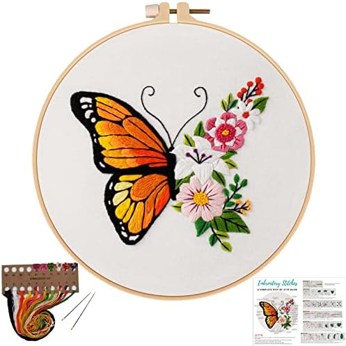 Louise Maelys Floral Butterfly Embroidery Kit for Beginners Nature Craft