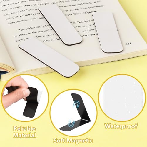 48 Pieces White Magnetic Bookmarks Book Marker Clip Sublimation Bookmarks, Magnetic Page Markers Clips for Kids Students Teachers Classroom Office Reading Book Lovers Supplies