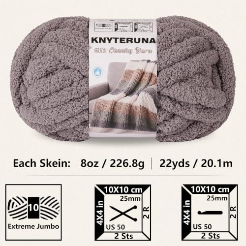 Chunky Yarn for Hand Knitting, #10 Chunky Blanket Chenille Yarn, Large Bulky Thick Jumbo Yarn, Super Chunky Knit Yarn for Crocheting, 8 Skein (8 oz 22 yds Each Skein), Sand