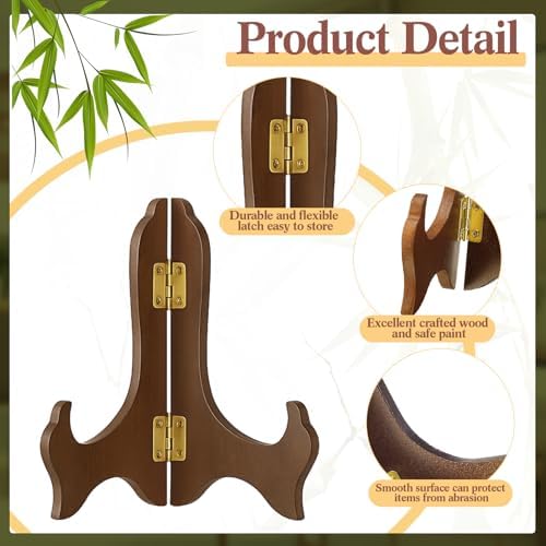 Tatuo 4 Packs Wooden Display Stand Plate Holder Easels, Brown, 4 Inch