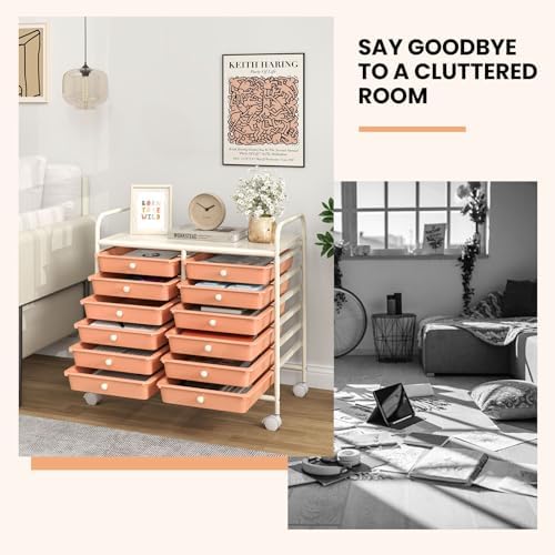 COSTWAY 12-Drawer Rolling Storage Cart, Utility Storage Organizer Cart