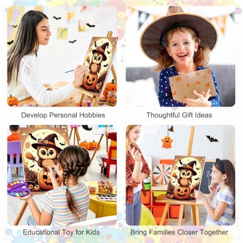 SENQAO Owl Paint by Numbers Kit for Adults Beginner, Halloween Adult Paint by Number Kits on Canvas, DIY Acrylic Oil Easy Painting by Numbers for Home Wall Decor 8X12 inch (Owl Pumpkin)
