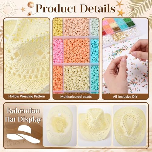Twistover DIY Cowgirl Hat Craft Set with Beaded Make Your Own Bohemian Coastal Beach Straw Hat for Women Bachelorette Party