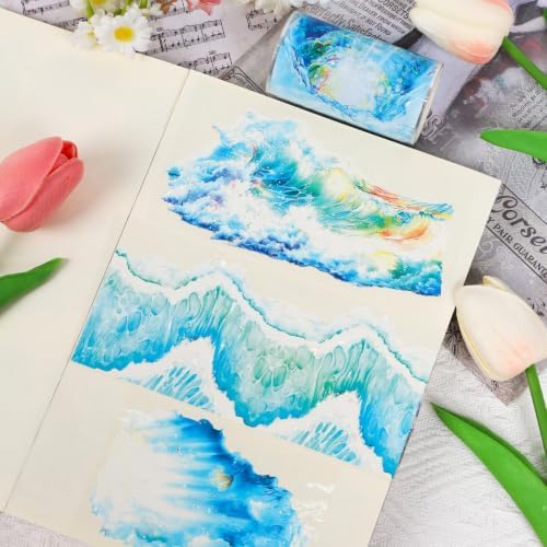 Sitsink PET Tape for Journal Scrapbooking - Blue Ocean PET Tape Stickers for Crafts Junk Journal Supplies Notebook Scrapbook DIY Decor Ornament