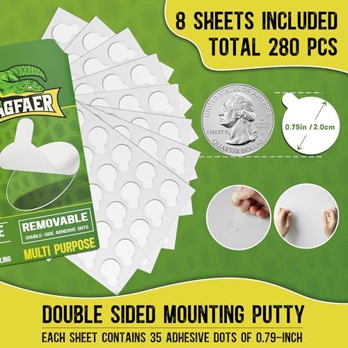 280 Pcs Double Sided Adhesive Dots, 0.79" Clear Removable Sticky Adhesive Mounting Putty, Waterproof No Residue Dots Adhesive Putty for Poster Picture Festival Decoration Museum